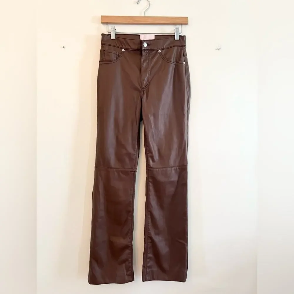 Revive revolve brown faux leather 909 High Street pants straight flare  fall - Picture 3 of 15